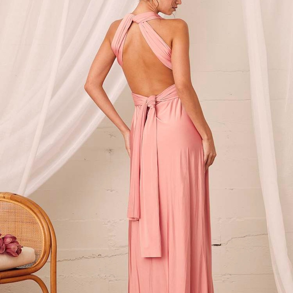 Lulu’s XS Always Stunning Convertible Blush Pink Maxi Dress - Picture 3 of 16